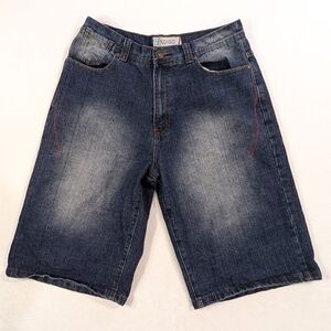 Indigo 30 Mens Baggy Skate Shorts | Embroidered Back Pockets | Y2K Streetwear 36